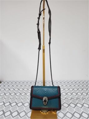 Authentic Bvlgari Diamond Blast Leather Mini Serpenti Forever Crossbody Bag Teal